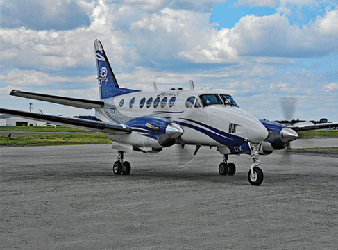 A Propair King Air 100 aircraft with its engines running